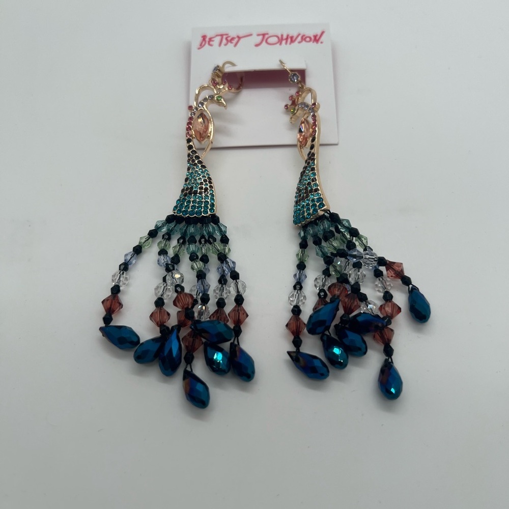 Betsey Johnson Blue and Green Peacock Earrings